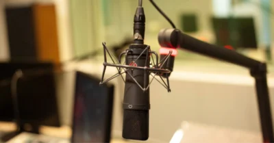 A mic inside a studio in a Sharjah radio station