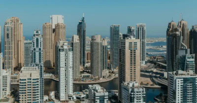 Dubai’s skyline with skyscrapers in the background