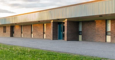 Elementary school building and schoolyard