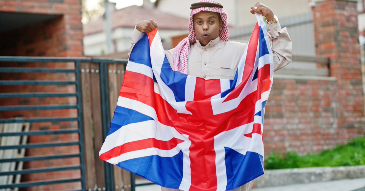 Man holding British flag