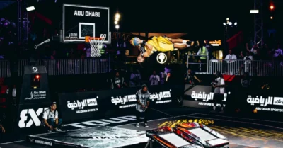 Modern indoor basketball court in Abu Dhabi with professional lighting