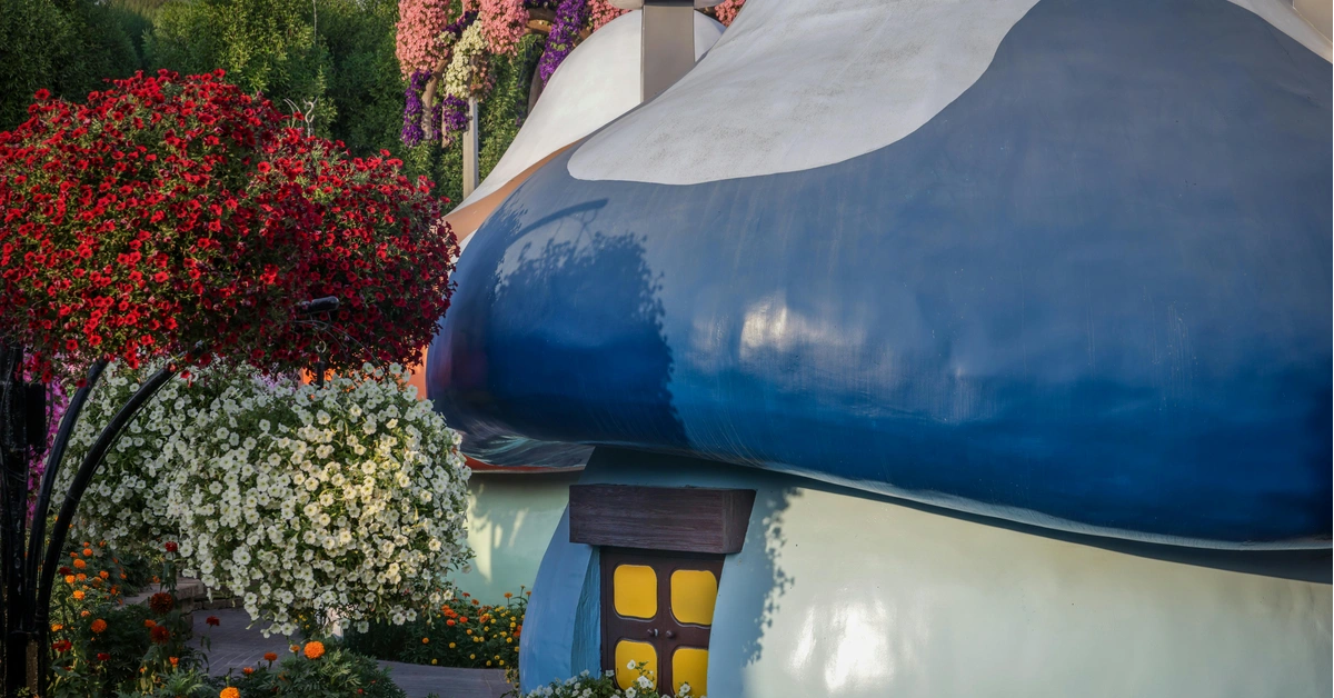 Smurf-styled houses at the Smurfs Village at Motiongate