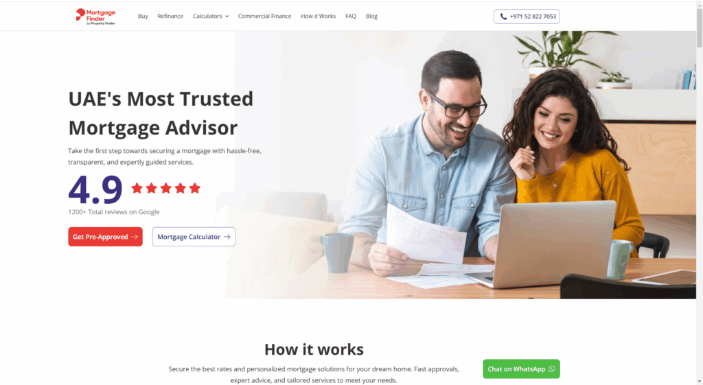 Screenshot of Property Finder’s Mortgage Finder homepage highlighting tailored mortgage solutions and the importance of tailored information for home buyers and investors.