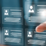 UAE real estate CRM dashboard concept with agent selecting digital client profiles—lead generation vs lead qualification, SLAs, PF Expert insights, WhatsApp workflows for a conversion engine