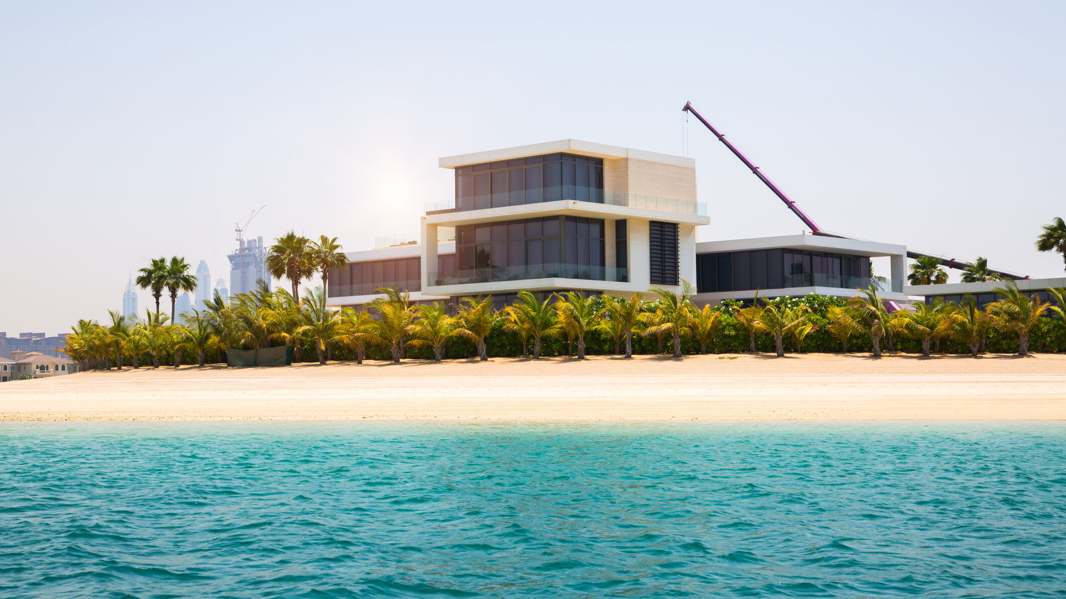Luxury off-plan waterfront villa in Dubai under final construction, representing Oqood registration, interim buyer protection, and developer-led compliance in off-plan property sales