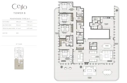 2D Floor Plan image for: Penthouse - 4 Bedrooms - 5 Bathrooms for sale in Cello Residences - Jumeirah Village Circle - Dubai, Image 1