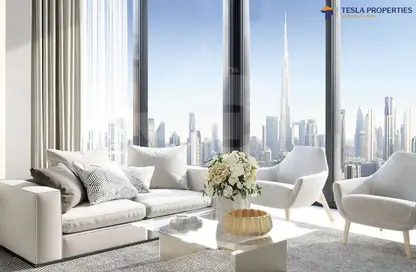 Living Room image for: Apartment - 1 Bedroom - 2 Bathrooms for rent in Waves Grande - Sobha Hartland - Mohammed Bin Rashid City - Dubai, Image 1