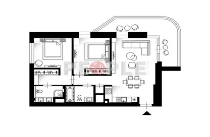 2D Floor Plan image for: Apartment - 2 Bedrooms - 2 Bathrooms for sale in Palace Beach Residence - EMAAR Beachfront - Dubai Harbour - Dubai, Image 1