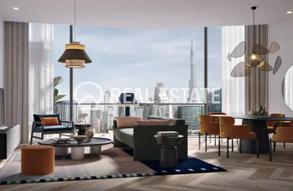 Living / Dining Room image for: Apartment - 1 Bathroom for sale in Peninsula Three - Peninsula - Business Bay - Dubai, Image 1