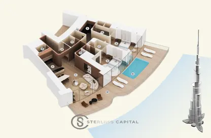 3D Floor Plan image for: Apartment - 2 Bedrooms - 3 Bathrooms for sale in Binghatti Mercedes Benz - Downtown Dubai - Dubai, Image 1