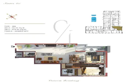 2D Floor Plan image for: Apartment - 1 Bedroom - 2 Bathrooms for sale in Victoria Residency - Al Furjan - Dubai, Image 1