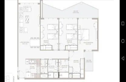 2D Floor Plan image for: Apartment - 3 Bedrooms - 3 Bathrooms for sale in Yas Bay - Yas Island - Abu Dhabi, Image 1