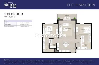 2D Floor Plan image for: Apartment - 2 Bedrooms - 3 Bathrooms for sale in The Hamilton - Town Square - Dubai, Image 1