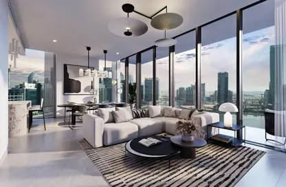 Living Room image for: Apartment - 1 Bathroom for sale in Peninsula Four - Peninsula - Business Bay - Dubai, Image 1