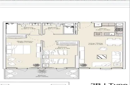 صورة لـ مخطط ثنائي الأبعاد شقة - 2 غرف نوم - 2 حمامات للبيع في ياس باي - جزيرة الياس - أبوظبي ، صورة رقم 1