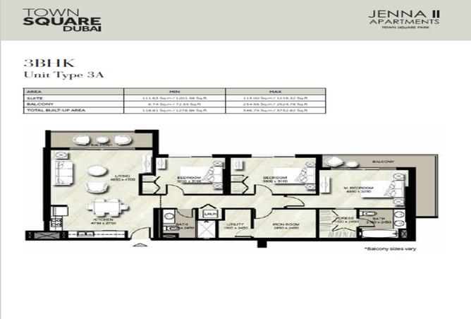 شقة - 3 غرف نوم - 2 حمامات للبيع في 2 ساحة جنا الرئيسية - ساحة جنا الرئيسية - تاون سكوير - دبي