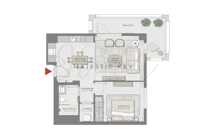 صورة لـ مخطط ثنائي الأبعاد شقة - غرفة نوم - 1 حمام للبيع في روز ووتر بيلدنج 3 - جريك بيتش - ميناء خور دبي (ذا لاجونز) - دبي ، صورة رقم 1