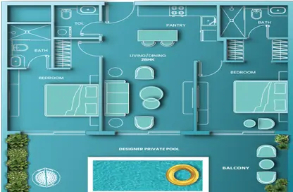 2D Floor Plan image for: Apartment - 2 Bedrooms - 3 Bathrooms for sale in Vincitore Aqua Dimore - Dubai Science Park - Dubai, Image 1