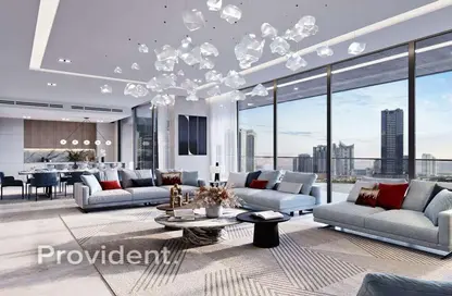 Living Room image for: Apartment - 1 Bathroom for sale in Peninsula Four - Peninsula - Business Bay - Dubai, Image 1