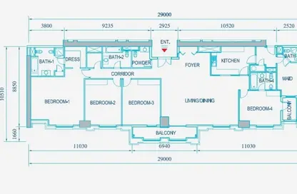 2D Floor Plan image for: Apartment - 4 Bedrooms - 6 Bathrooms for sale in Sadaf 2 - Sadaf - Jumeirah Beach Residence - Dubai, Image 1