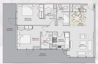 2D Floor Plan image for: Apartment - 2 Bedrooms - 4 Bathrooms for sale in Amalia Residences - Al Furjan - Dubai, Image 1